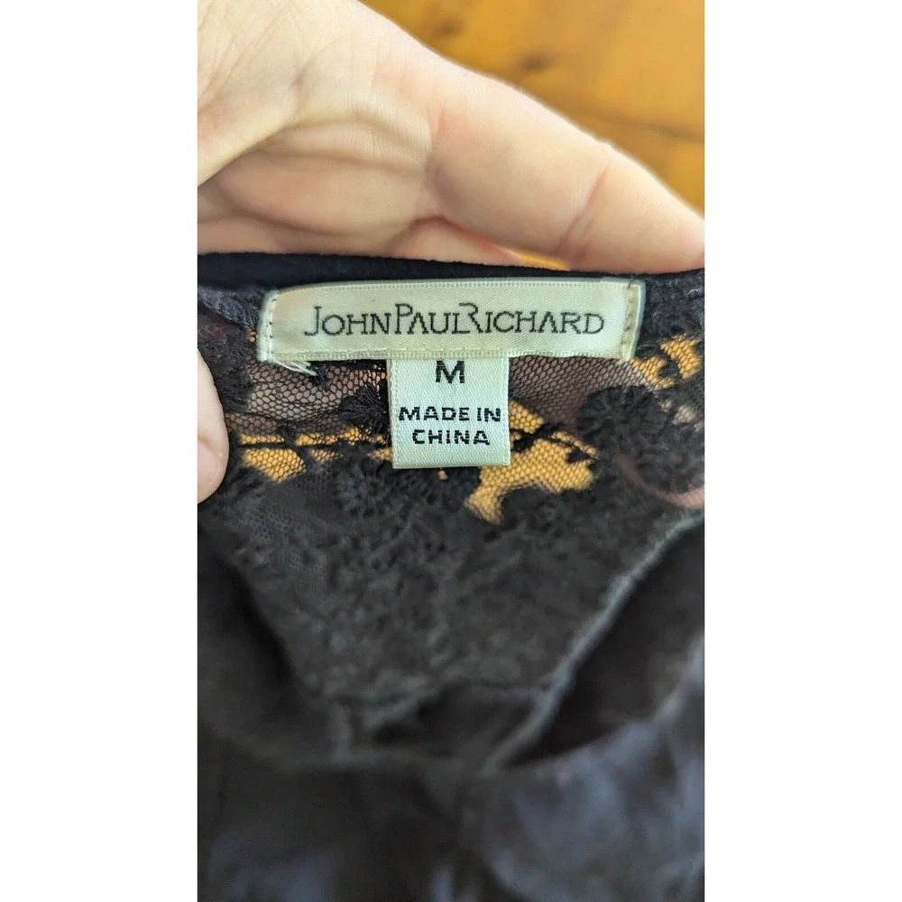 John Paul Richard Black‎ Lace Trim Blouse Bohemian Flowy Top Medium
